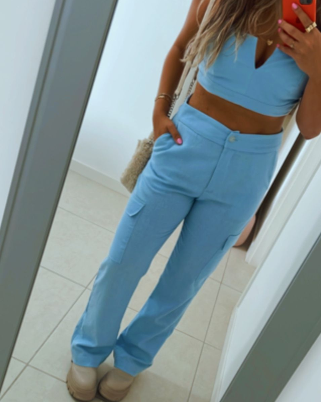Calça Cargo Belly Azul