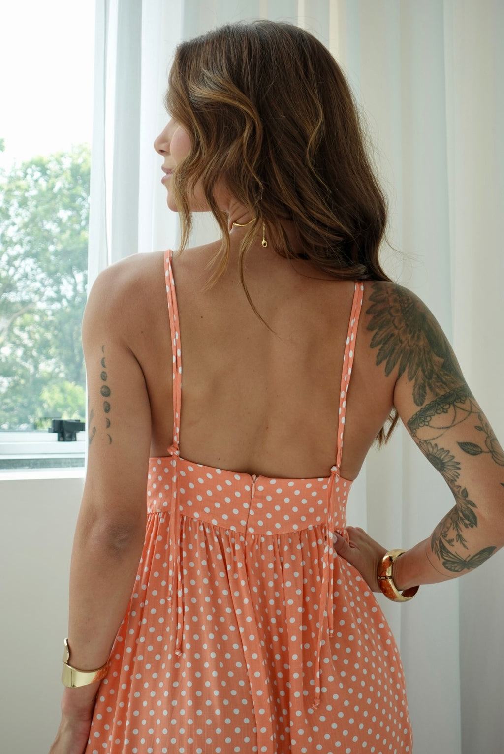 Vestido Aurora poá salmão