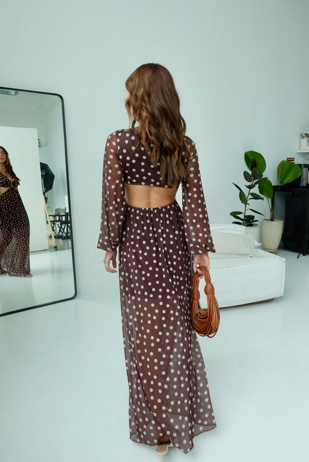 Vestido Luciana poá marrom