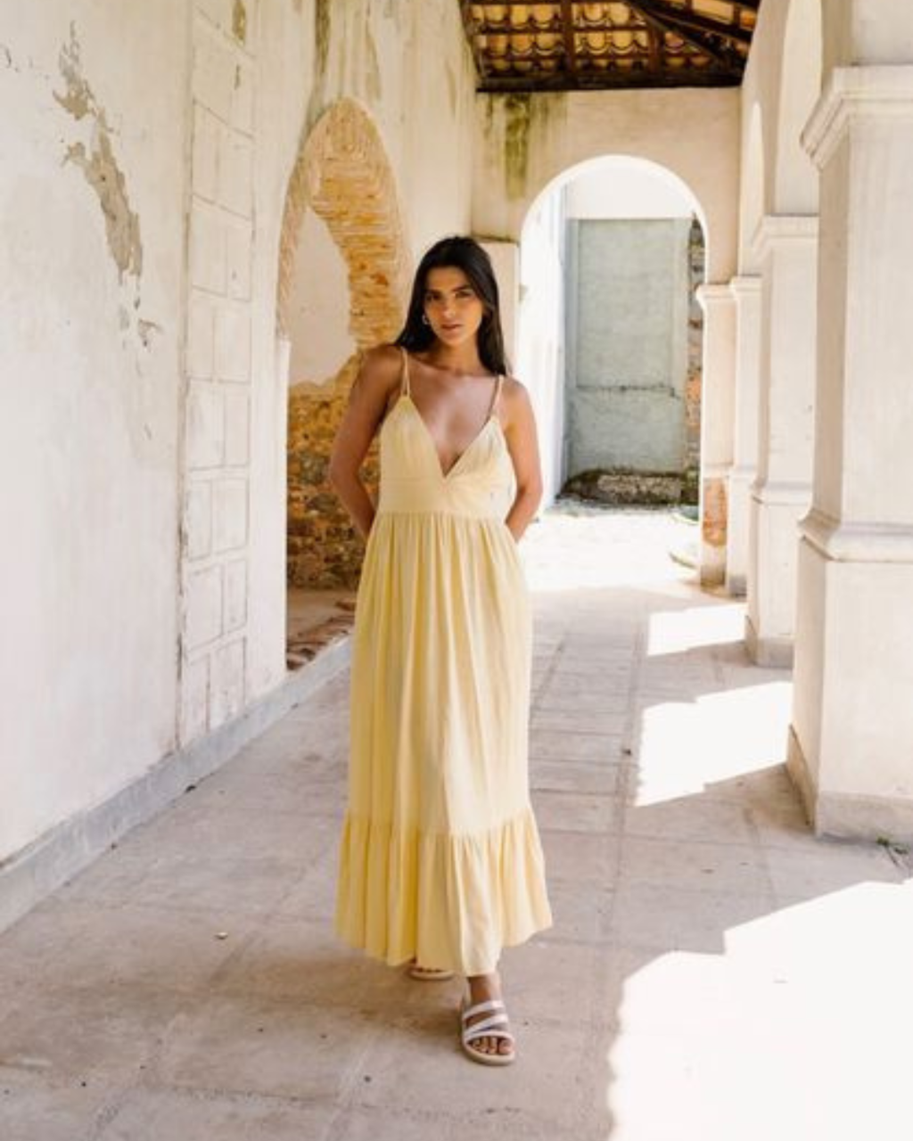 Vestido Longo Aurora Manteiga