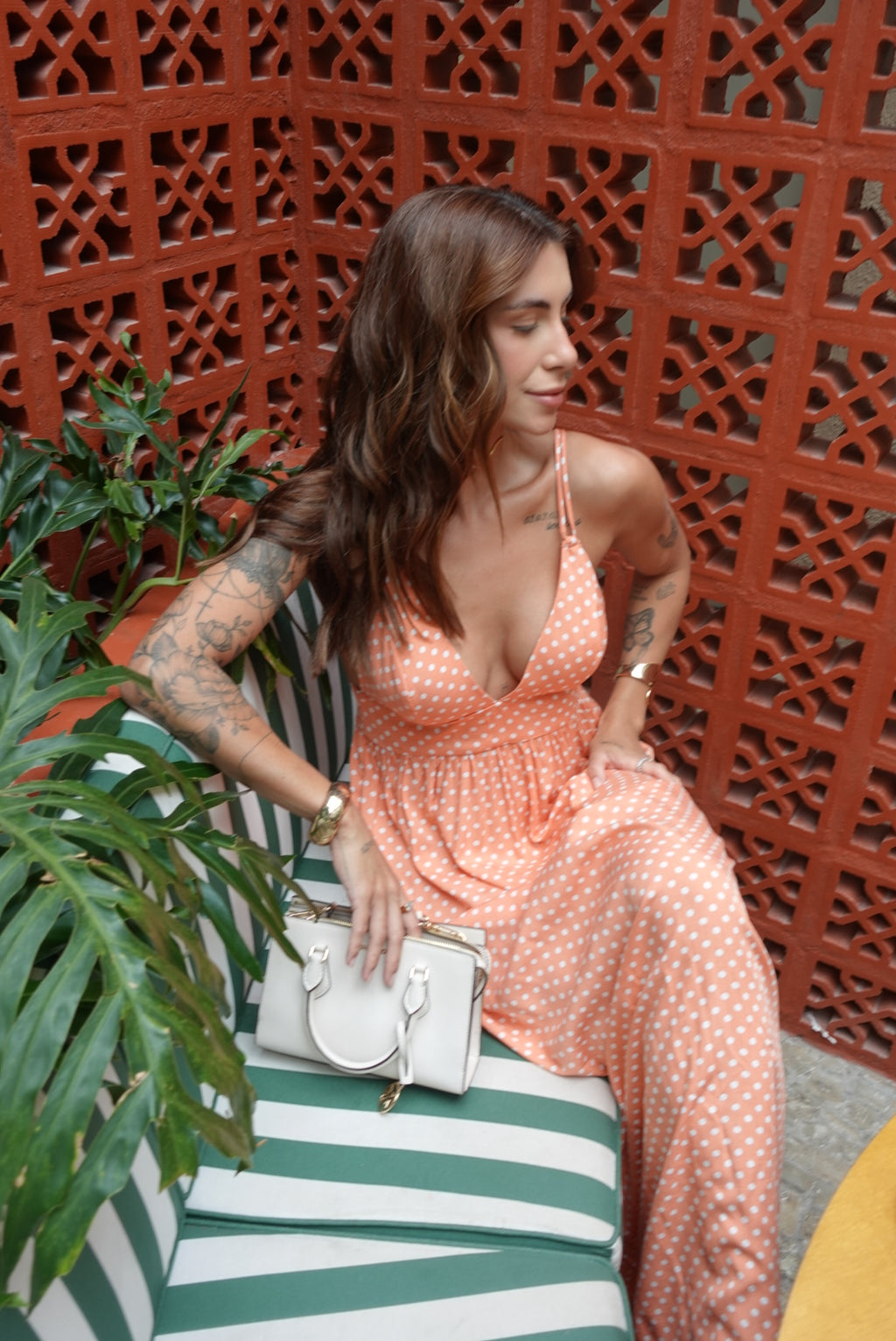 Vestido Aurora poá salmão