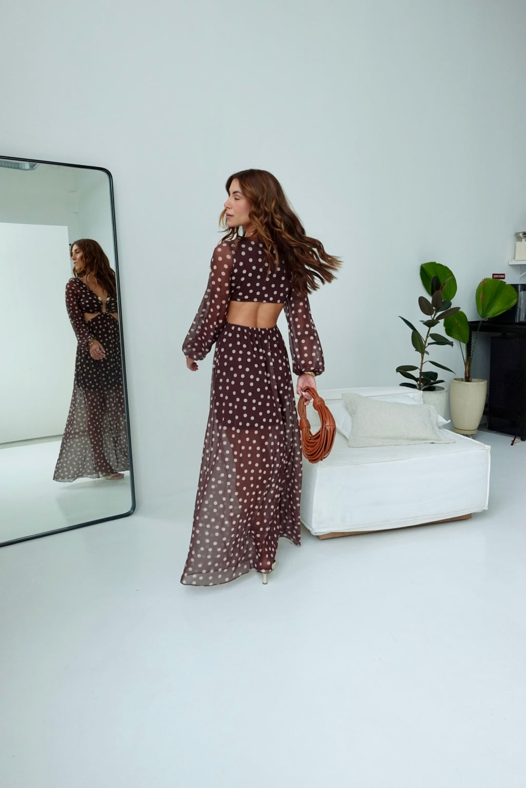 Vestido Luciana poá marrom