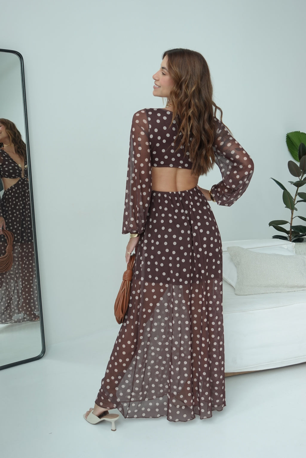 Vestido Luciana poá marrom
